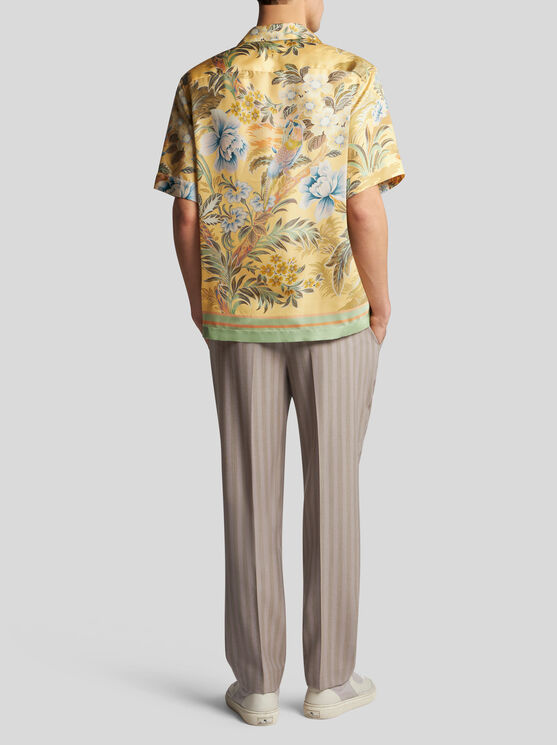 Shop Etro Printed Silk Bowling Shirt In Yellow