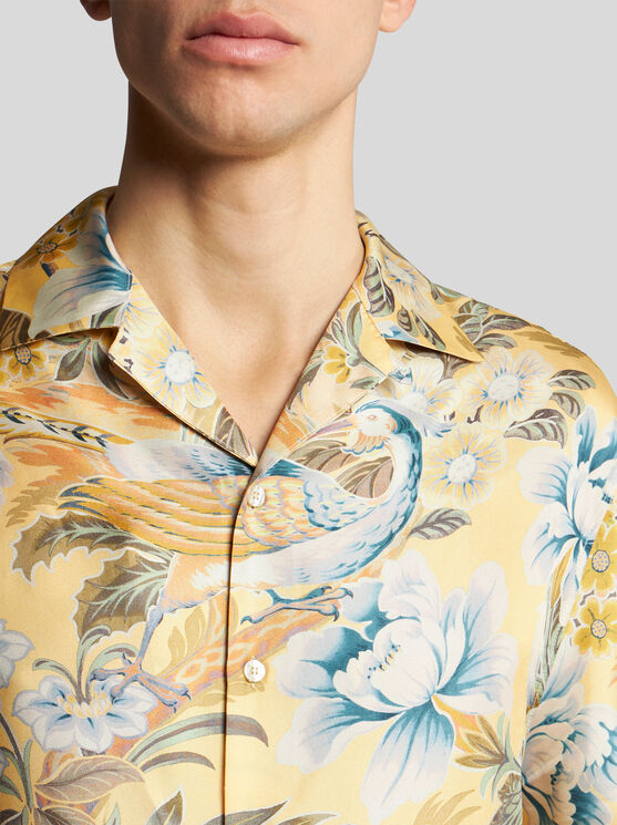 Shop Etro Printed Silk Bowling Shirt In Yellow