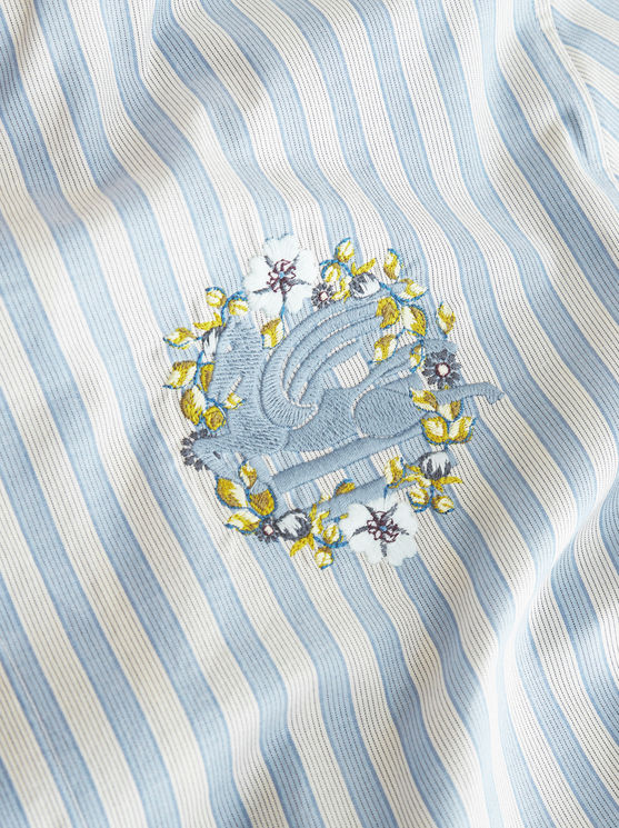 Shop Etro Striped Bowling Shirt With Pegaso In Light Blue