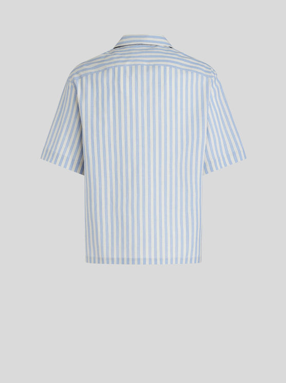 Shop Etro Striped Bowling Shirt With Pegaso In Light Blue