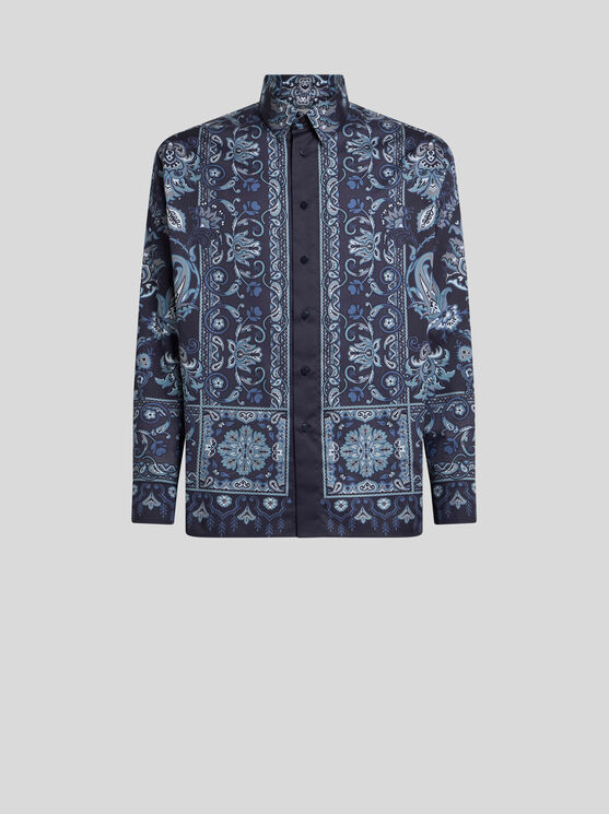 Etro Long Sleeve Button-down Paisley Print Shirt In Blue