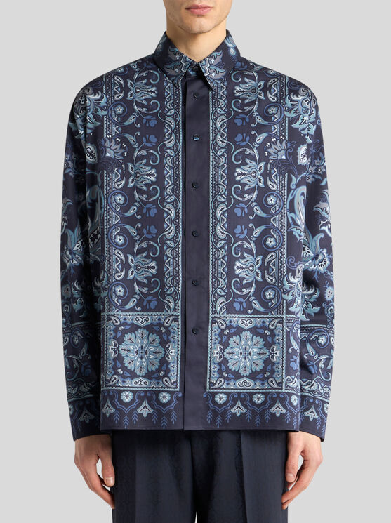 Etro Long Sleeve Button-down Paisley Print Shirt In Blue