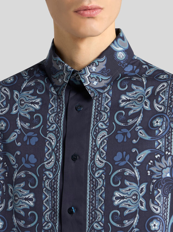 Etro Long Sleeve Button-down Paisley Print Shirt In Blue