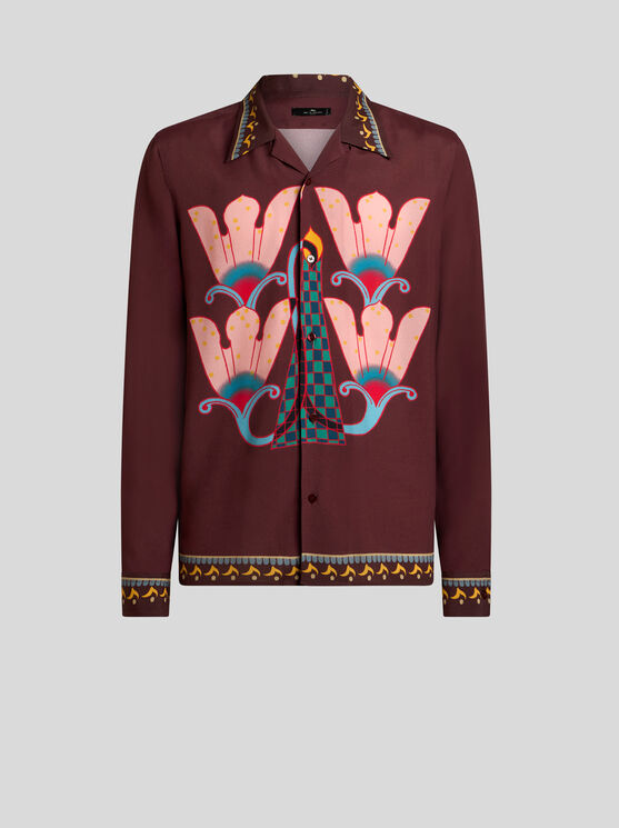 Etro Placed-print Long-sleeve Shirt In Burgundy