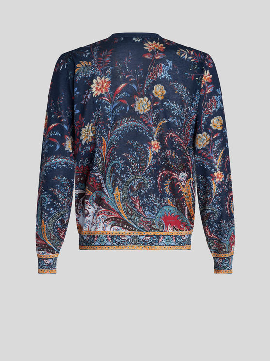 Shop Etro Floral Paisley Silk And Cashmere Sweater In Navy Blue