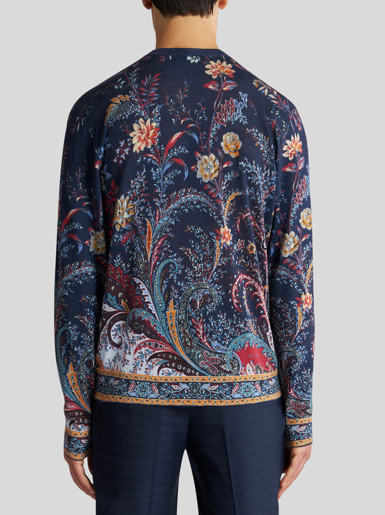 Shop Etro Floral Paisley Silk And Cashmere Sweater In Navy Blue