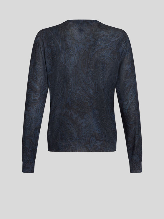 Shop Etro Silk And Cashmere Paisley Sweater In Navy Blue