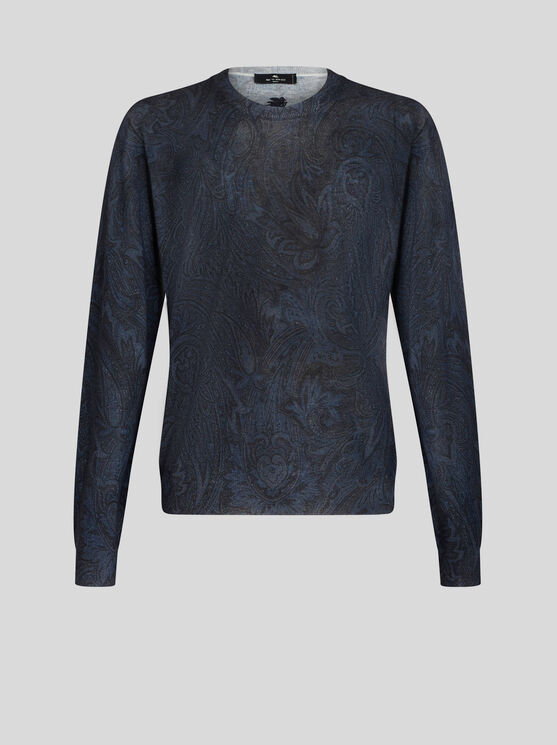 Shop Etro Silk And Cashmere Paisley Sweater In Navy Blue