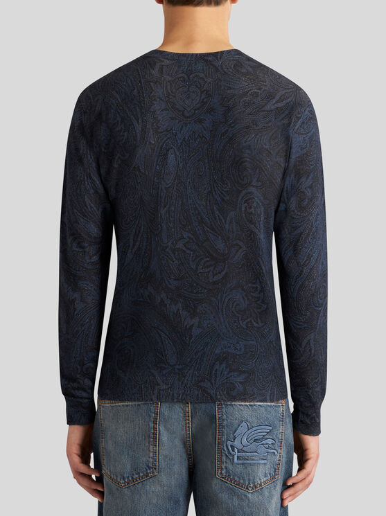 Shop Etro Silk And Cashmere Paisley Sweater In Navy Blue