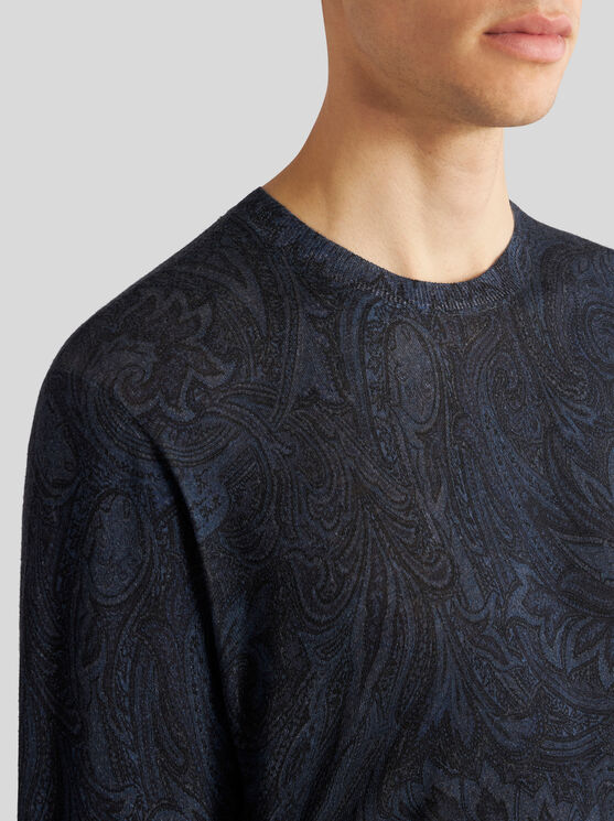 Shop Etro Silk And Cashmere Paisley Sweater In Navy Blue