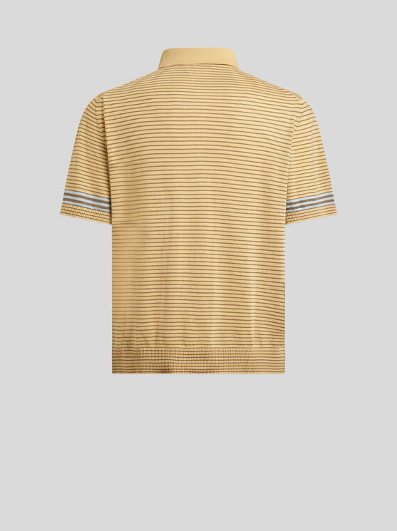 Shop Etro Striped Knit Polo Shirt With Pegaso Detail In Yellow