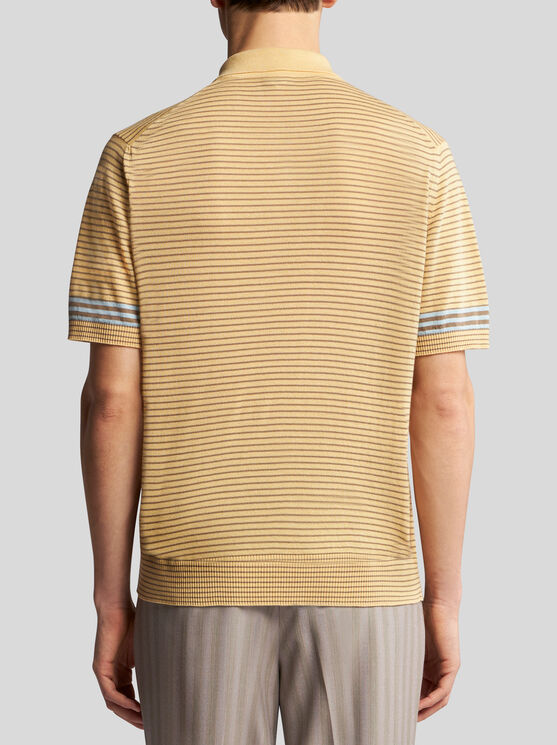 Shop Etro Striped Knit Polo Shirt With Pegaso Detail In Yellow