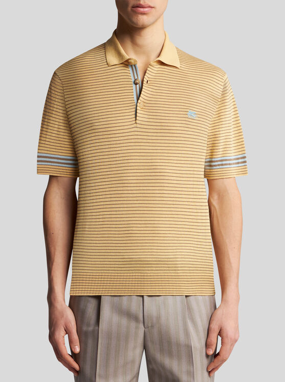 Shop Etro Striped Knit Polo Shirt With Pegaso Detail In Yellow