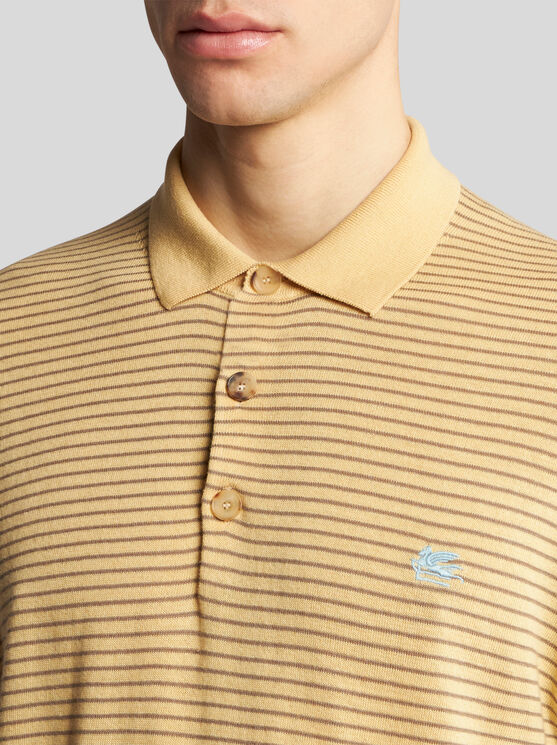 Shop Etro Striped Knit Polo Shirt With Pegaso Detail In Yellow