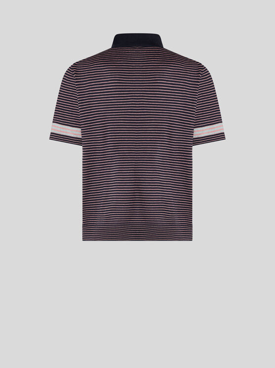 Shop Etro Striped Knit Polo Shirt With Pegaso Detail In Black