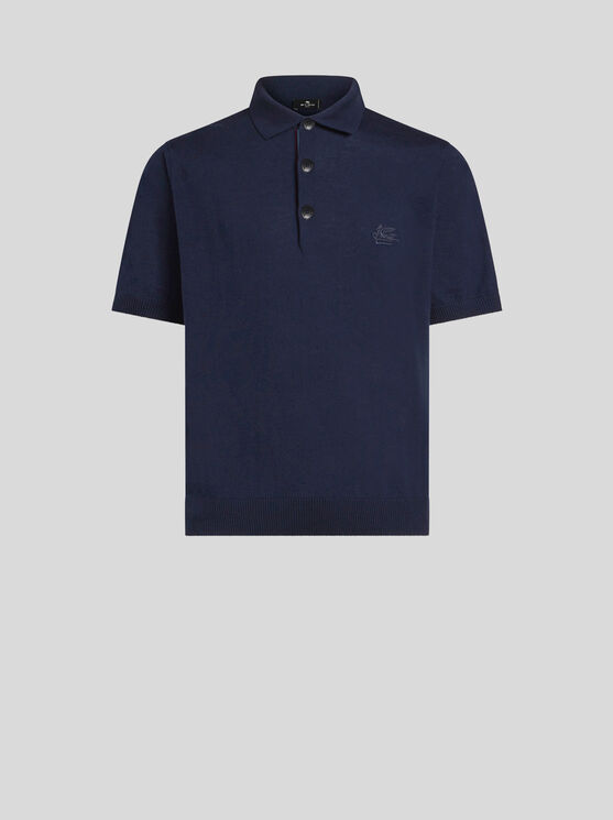 Shop Etro Knit Polo Shirt With Embroidered Pegaso In Black