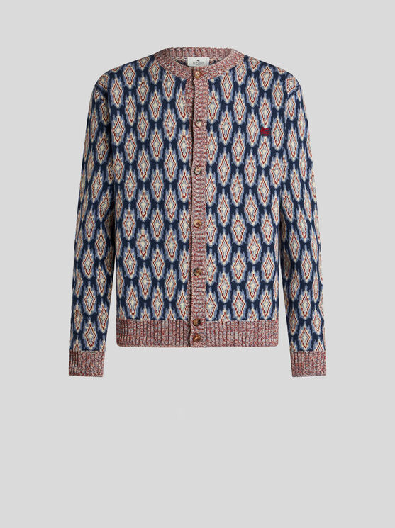 Shop Etro Cotton And Wool Cardigan In Navy Blue