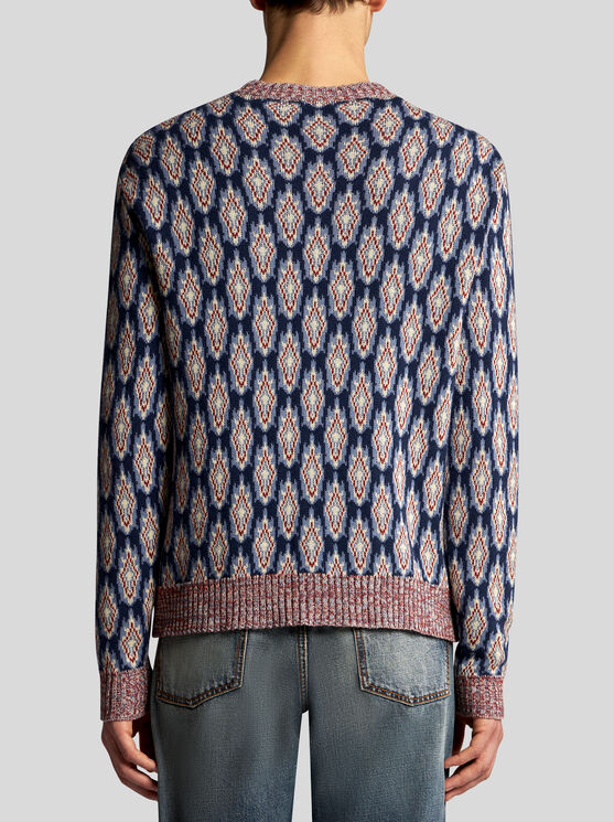 Shop Etro Cotton And Wool Cardigan In Navy Blue