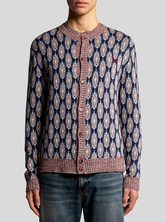 Shop Etro Cotton And Wool Cardigan In Navy Blue