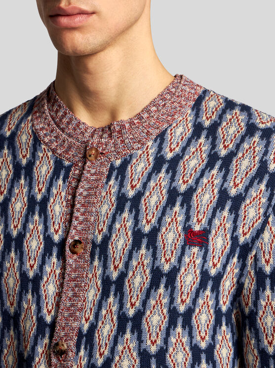 Shop Etro Cotton And Wool Cardigan In Navy Blue