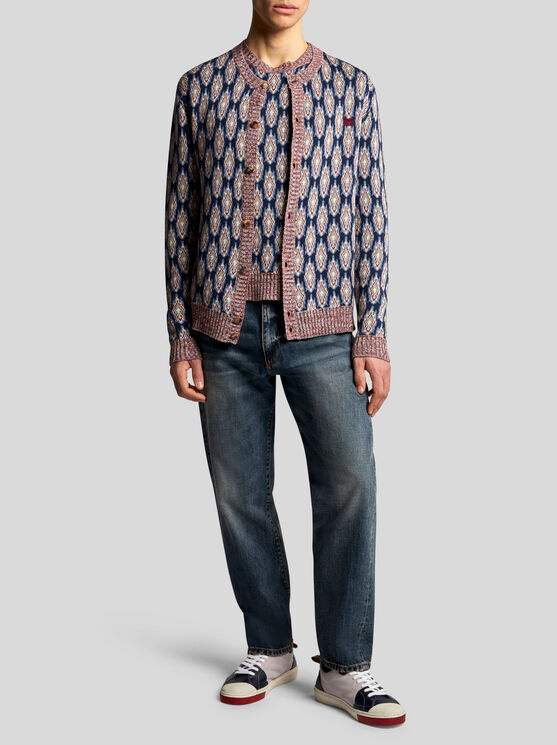 Shop Etro Cotton And Wool Cardigan In Navy Blue