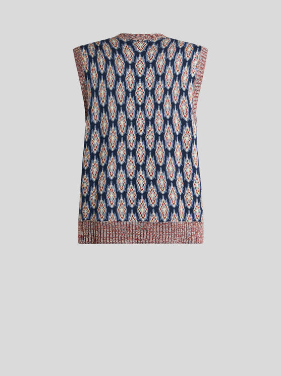 Shop Etro Knit Jacquard Waistcoat In Navy Blue