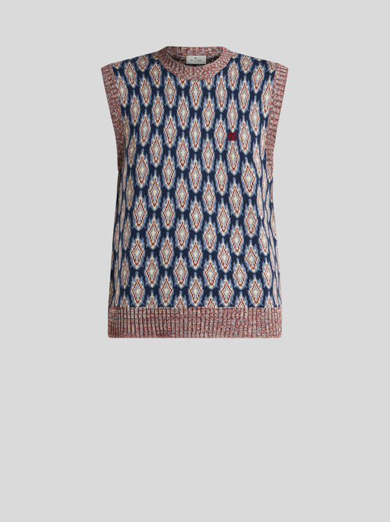 Shop Etro Knit Jacquard Waistcoat In Navy Blue