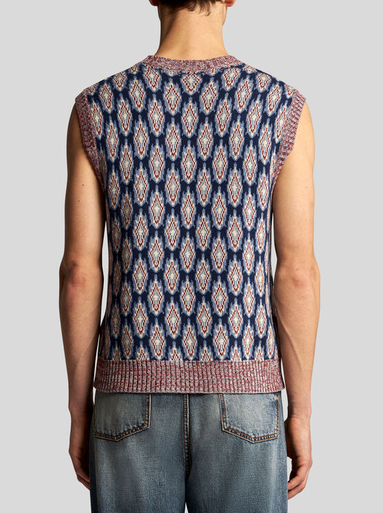 Shop Etro Knit Jacquard Waistcoat In Navy Blue