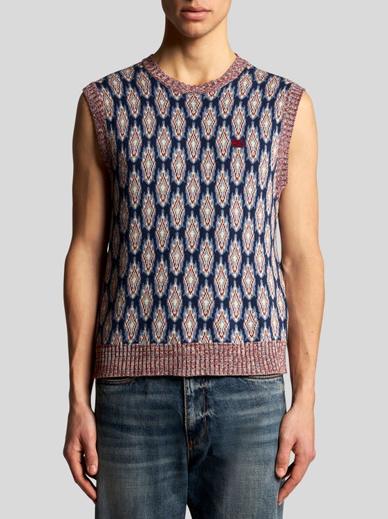 Shop Etro Knit Jacquard Waistcoat In Navy Blue