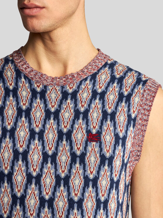 Shop Etro Knit Jacquard Waistcoat In Navy Blue