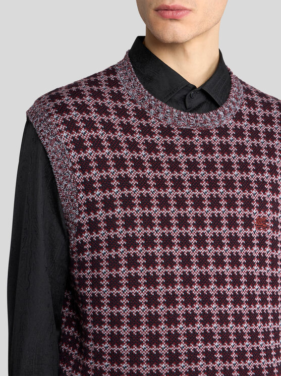 Etro , Cotton Waistcoat With Pegaso Embroidery, Man, Burgundy, Size L In Multi
