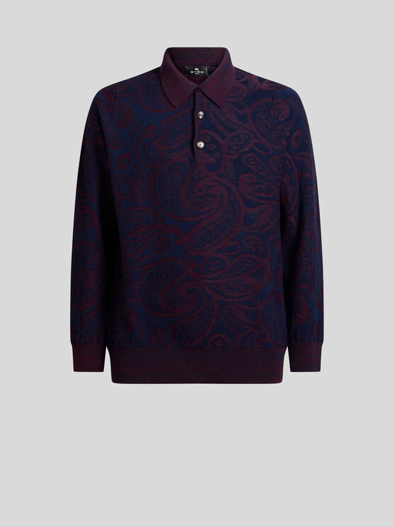 Etro , Wool-blend Jacquard Polo Shirt, Man, Blue, Size L