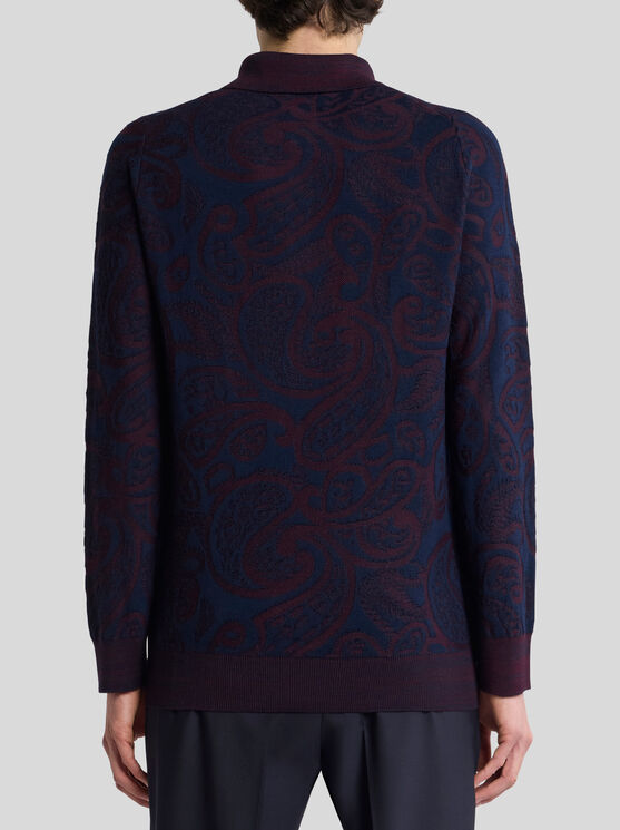 Etro Jacquard Wool Polo Shirt In Blue
