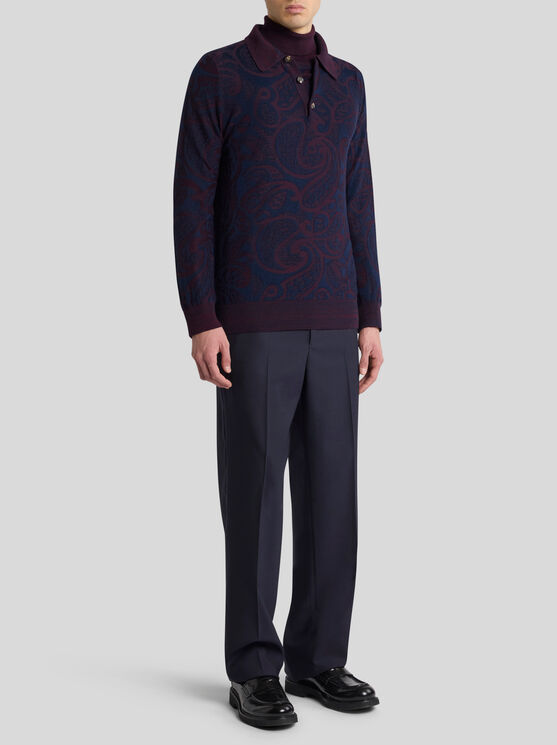 Etro Jacquard Wool Polo Shirt In Blue