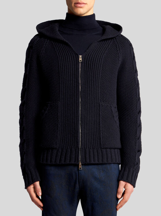 Shop Etro Zipped Hoodie In Navy Blue