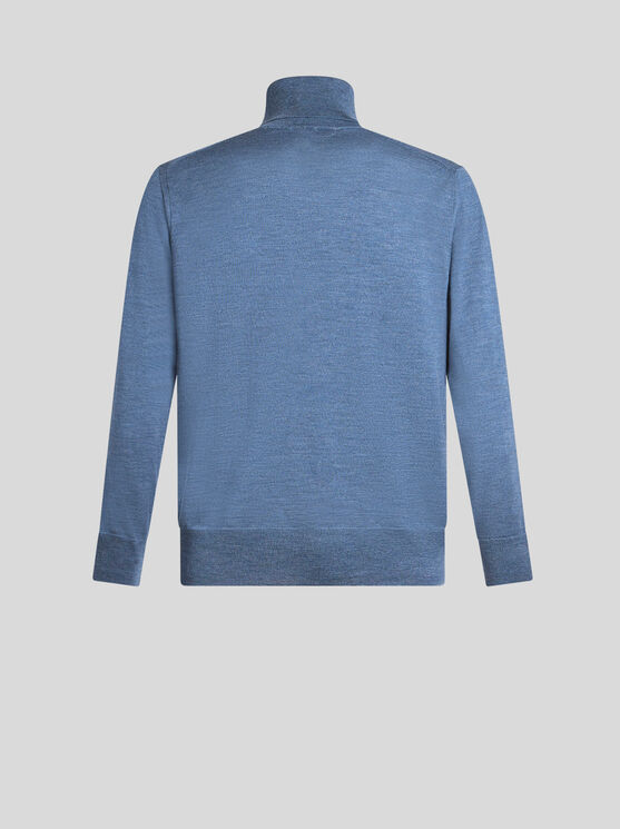 Shop Etro Wool Turtleneck With Embroidery In Light Blue