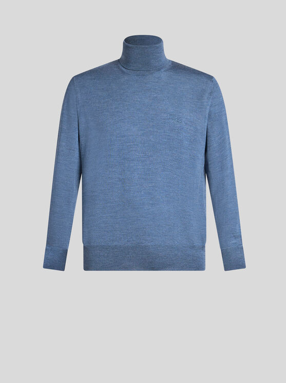 Shop Etro Wool Turtleneck With Embroidery In Light Blue