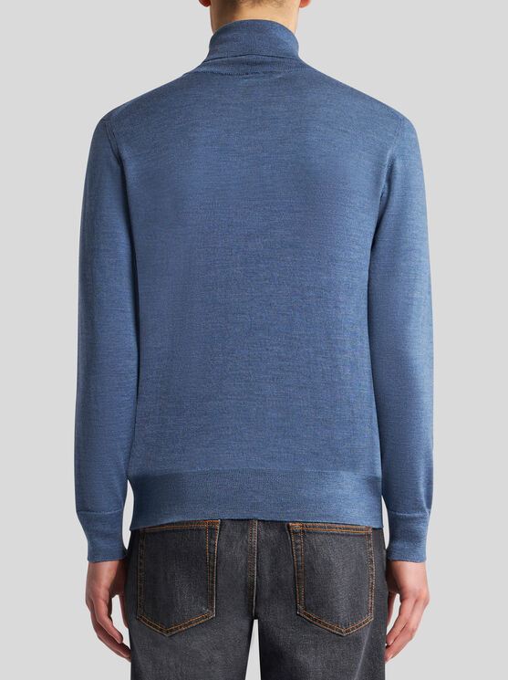 Shop Etro Wool Turtleneck With Embroidery In Light Blue