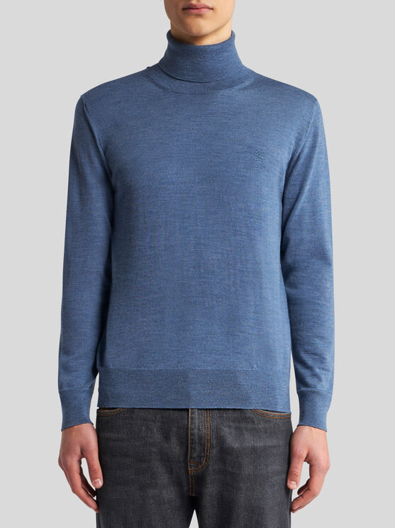 Shop Etro Wool Turtleneck With Embroidery In Light Blue