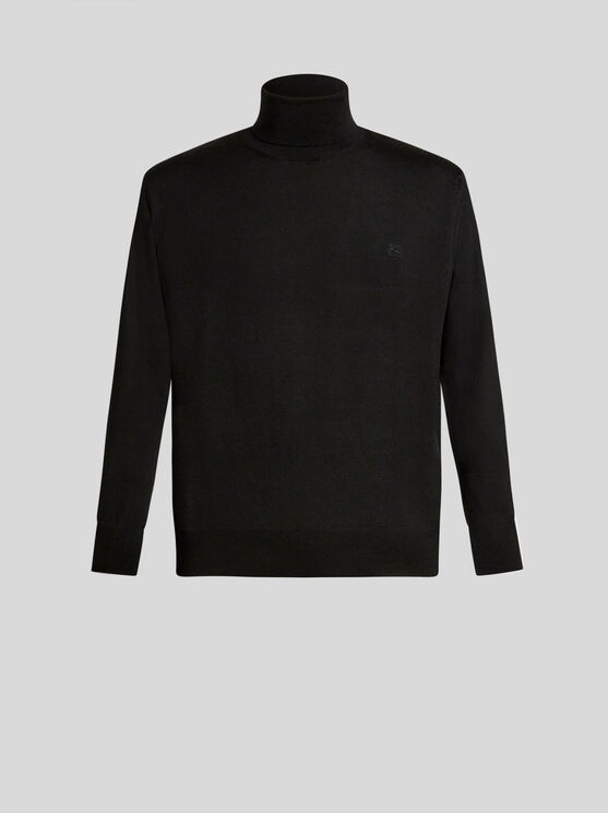 Shop Etro Wool Turtleneck With Embroidery In Black