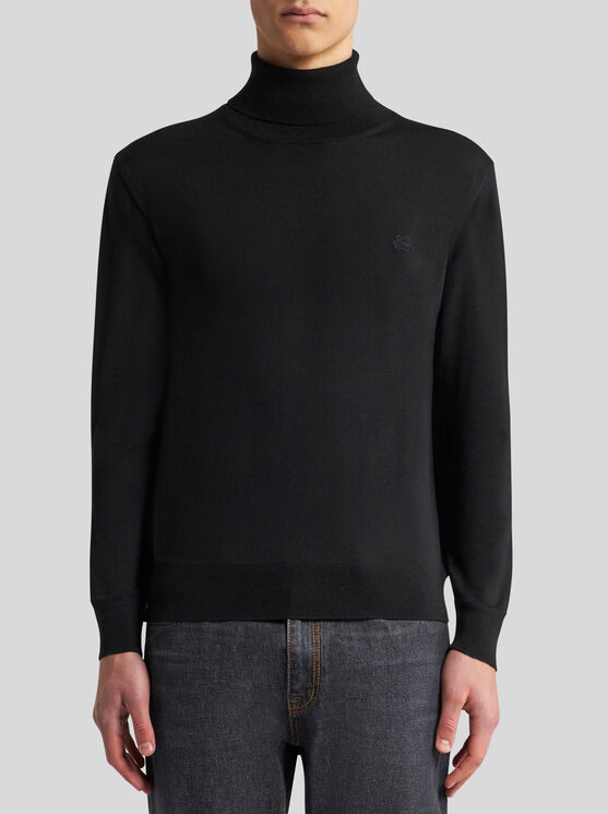 Shop Etro Wool Turtleneck With Embroidery In Black