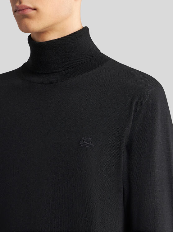 Shop Etro Wool Turtleneck With Embroidery In Black