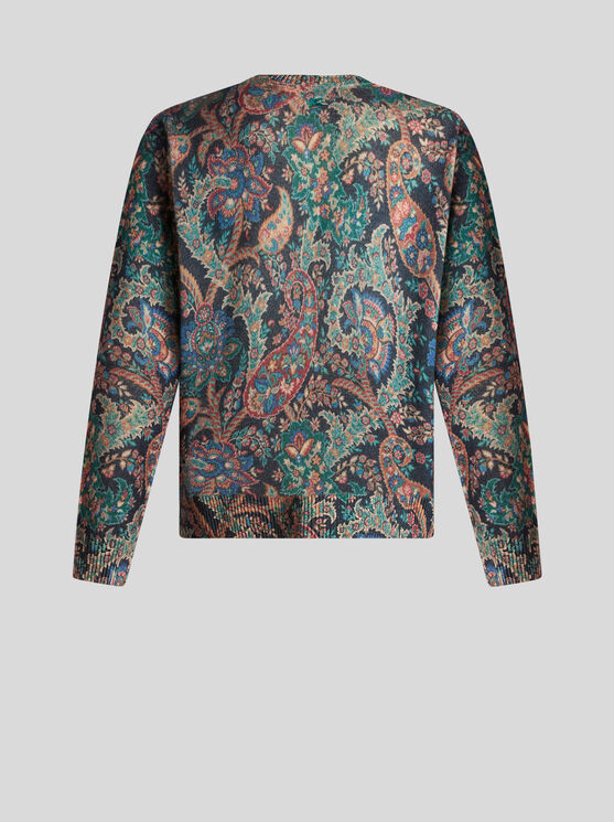 Shop Etro Sweater With Floral Paisley Print In Navy Blue