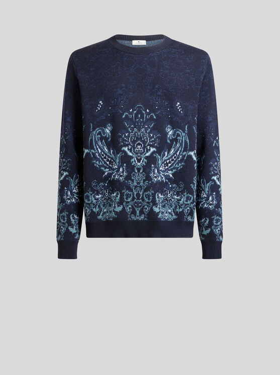 Etro Floral Jacquard Wool Sweater In Blue