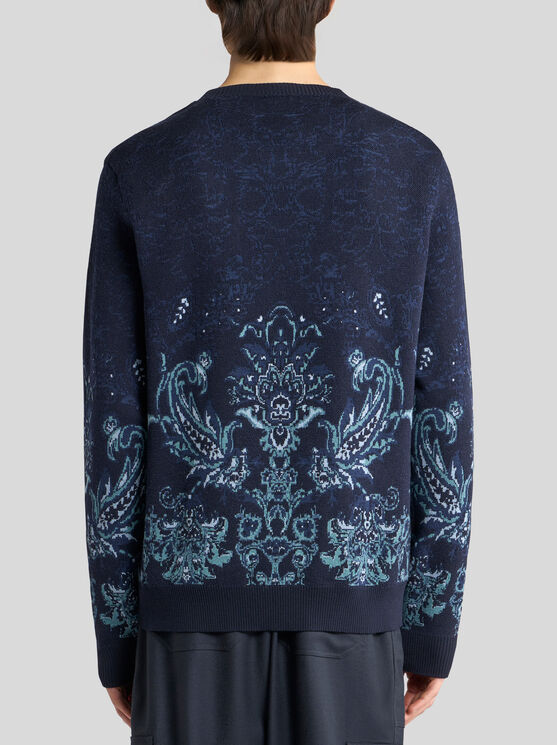 Etro Floral Jacquard Wool Sweater In Blue