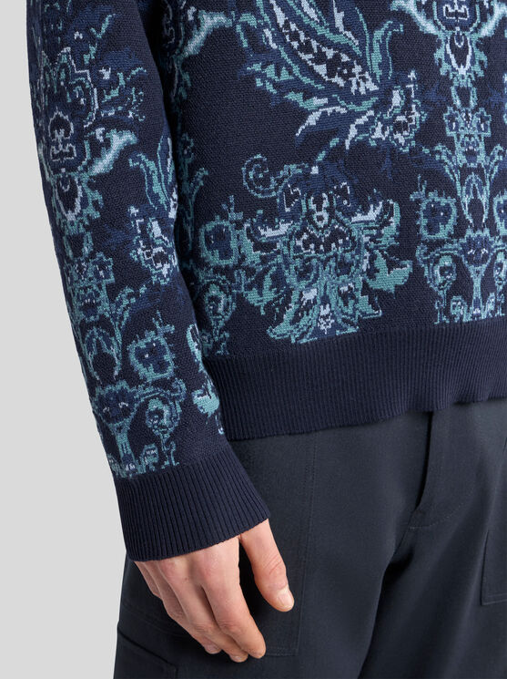 Etro Floral Jacquard Wool Sweater In Blue
