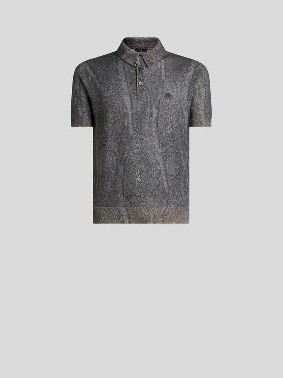 Shop Etro Knit Polo-shirt With Paisley Print In Black