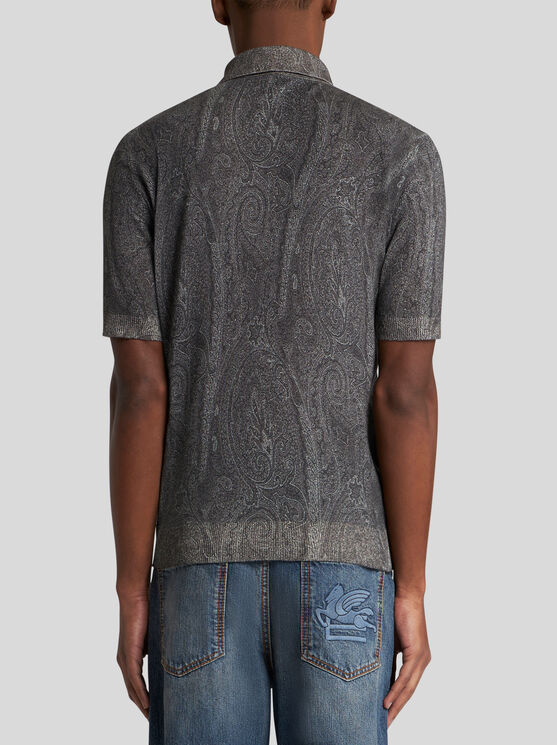 Shop Etro Knit Polo-shirt With Paisley Print In Black