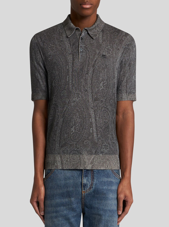 Shop Etro Knit Polo-shirt With Paisley Print In Black