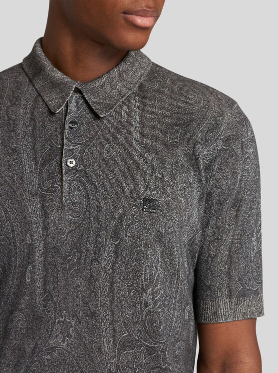 Shop Etro Knit Polo-shirt With Paisley Print In Black